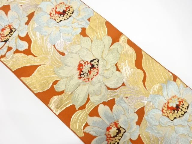 JAPANESE KIMONO / ANTIQUE FUKURO OBI / SILK / WOVEN FLOWER